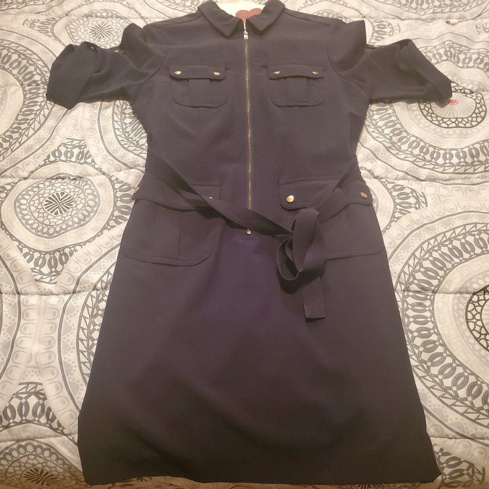 Navy Blue Belted Dress- Size 8P